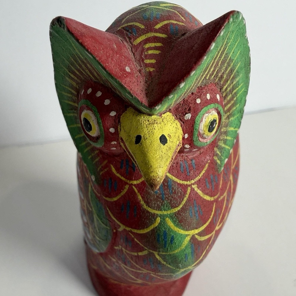 Hand Carved Hand Painted Wooden Owl Wood 4" Bird Folk Art - Picture 5 of 10